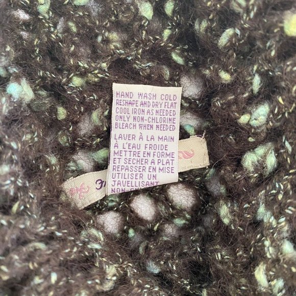 Free People Y2K Crochet Sweater (Sz S/M) Vtg Open Mohair Turtleneck Brown Tunic - Picture 9 of 9